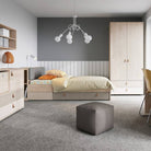 Denim 120cm Bed with 1 Drawer in Light Walnut, Grey Fabric Effect and Cashmere - Price Crash Furniture