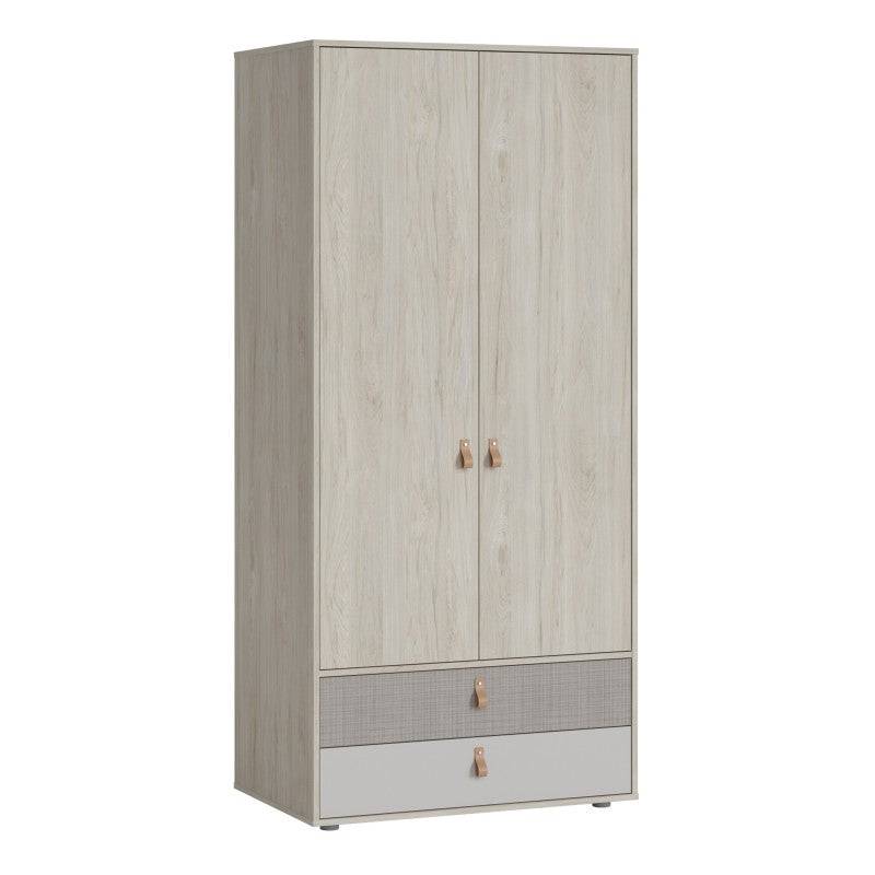 Denim 2 Door 2 Drawer Wardrobe in Light Walnut, Grey Fabric Effect and Cashmere - Price Crash Furniture