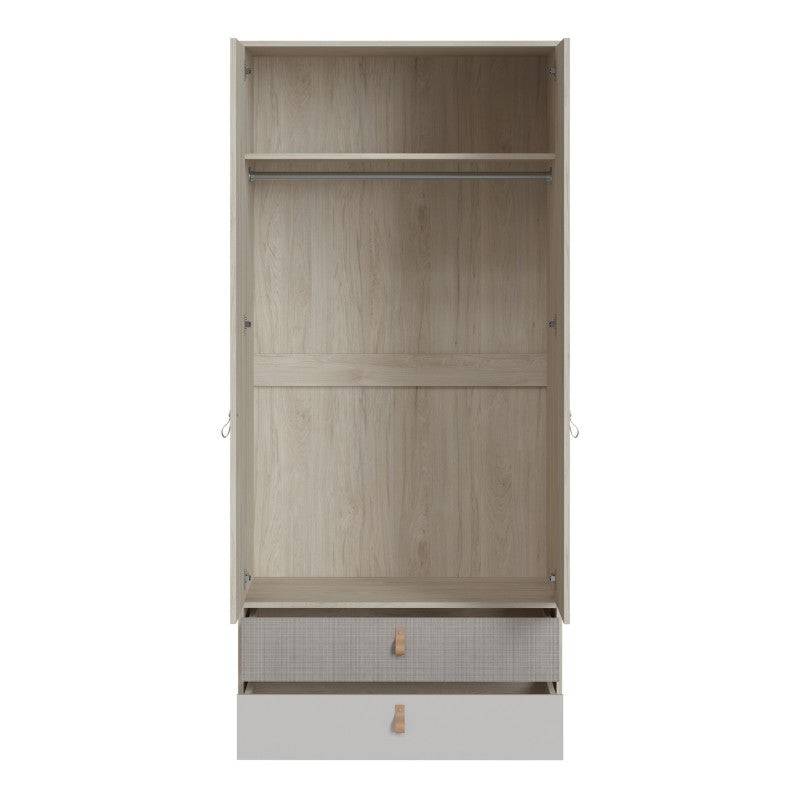 Denim 2 Door 2 Drawer Wardrobe in Light Walnut, Grey Fabric Effect and Cashmere - Price Crash Furniture