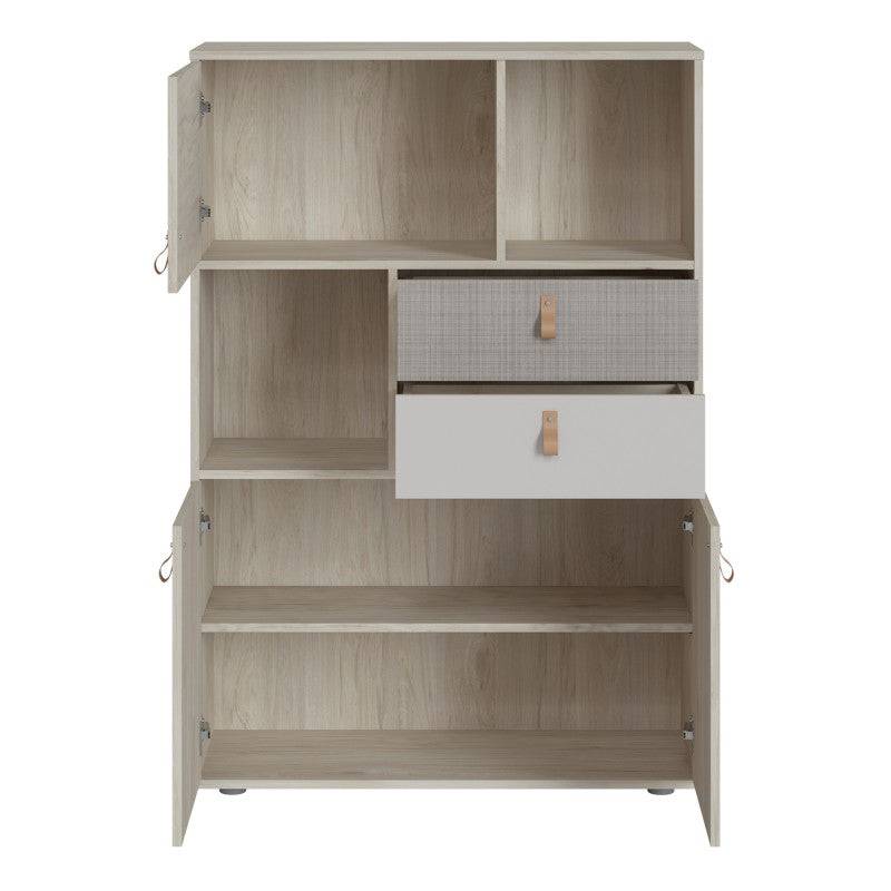 Denim 3 Door 2 Drawer Cabinet in Light Walnut, Grey Fabric Effect and Cashmere - Price Crash Furniture
