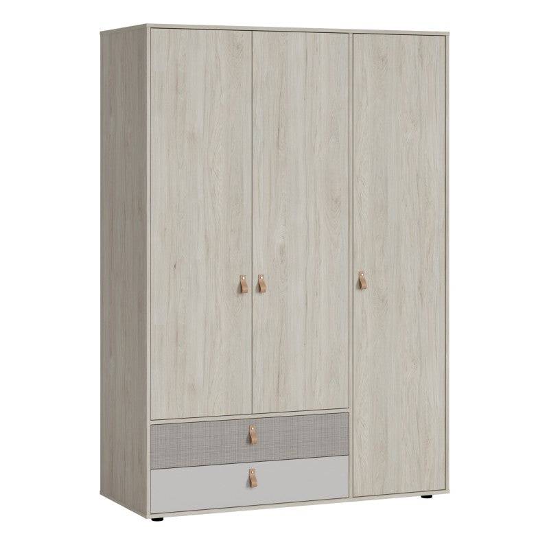 Denim 3 Door 2 Drawer Wardrobe in Light Walnut, Grey Fabric Effect and Cashmere - Price Crash Furniture