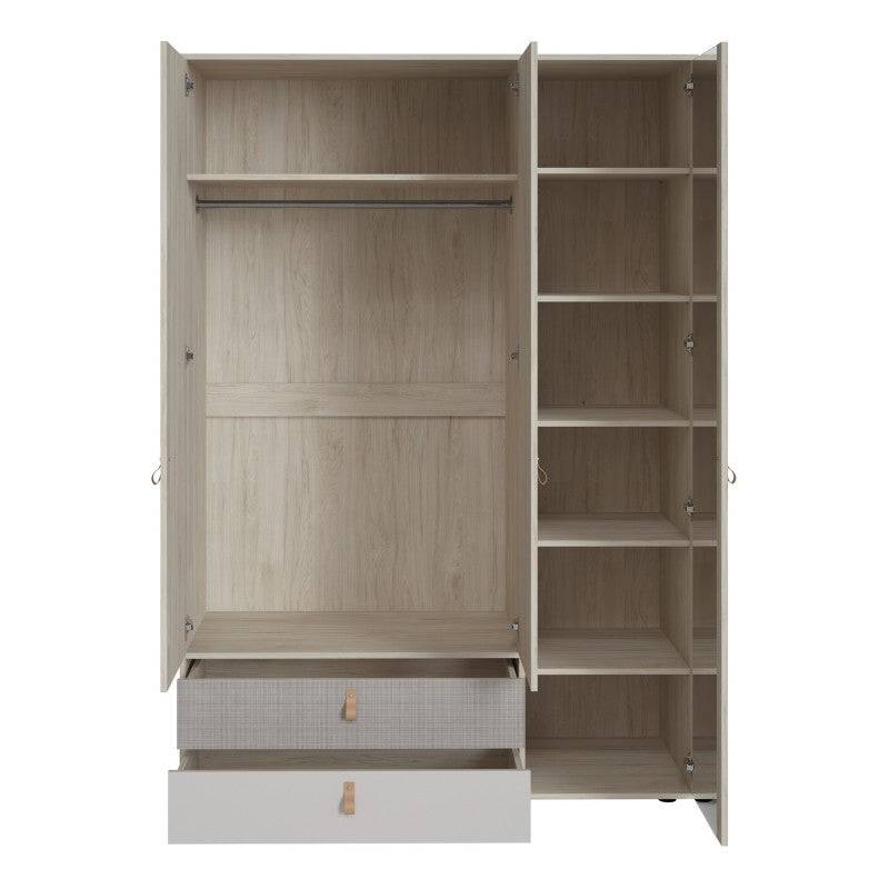 Denim 3 Door 2 Drawer Wardrobe in Light Walnut, Grey Fabric Effect and Cashmere - Price Crash Furniture