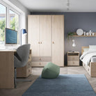 Denim 3 Door 2 Drawer Wardrobe in Light Walnut, Grey Fabric Effect and Cashmere - Price Crash Furniture