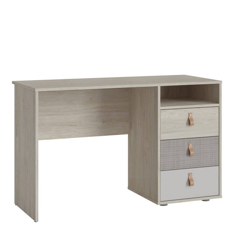 Denim 3 Drawer Desk in Light Walnut, Grey Fabric Effect and Cashmere - Price Crash Furniture