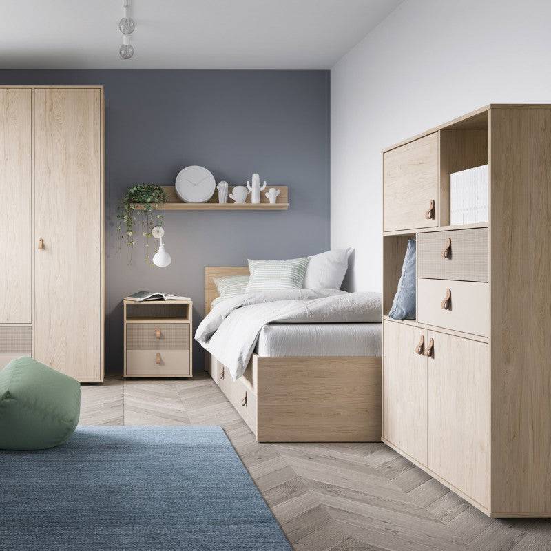 Denim 90cm Bed with 1 Drawer in Light Walnut, Grey Fabric Effect and Cashmere - Price Crash Furniture