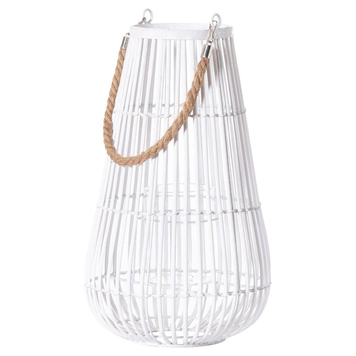 Domed White Lantern With Rope Detail - Price Crash Furniture