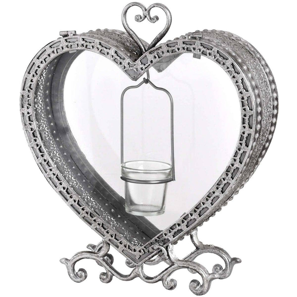 Free Standing Heart Tealight Lantern in Antique Silver - Price Crash Furniture