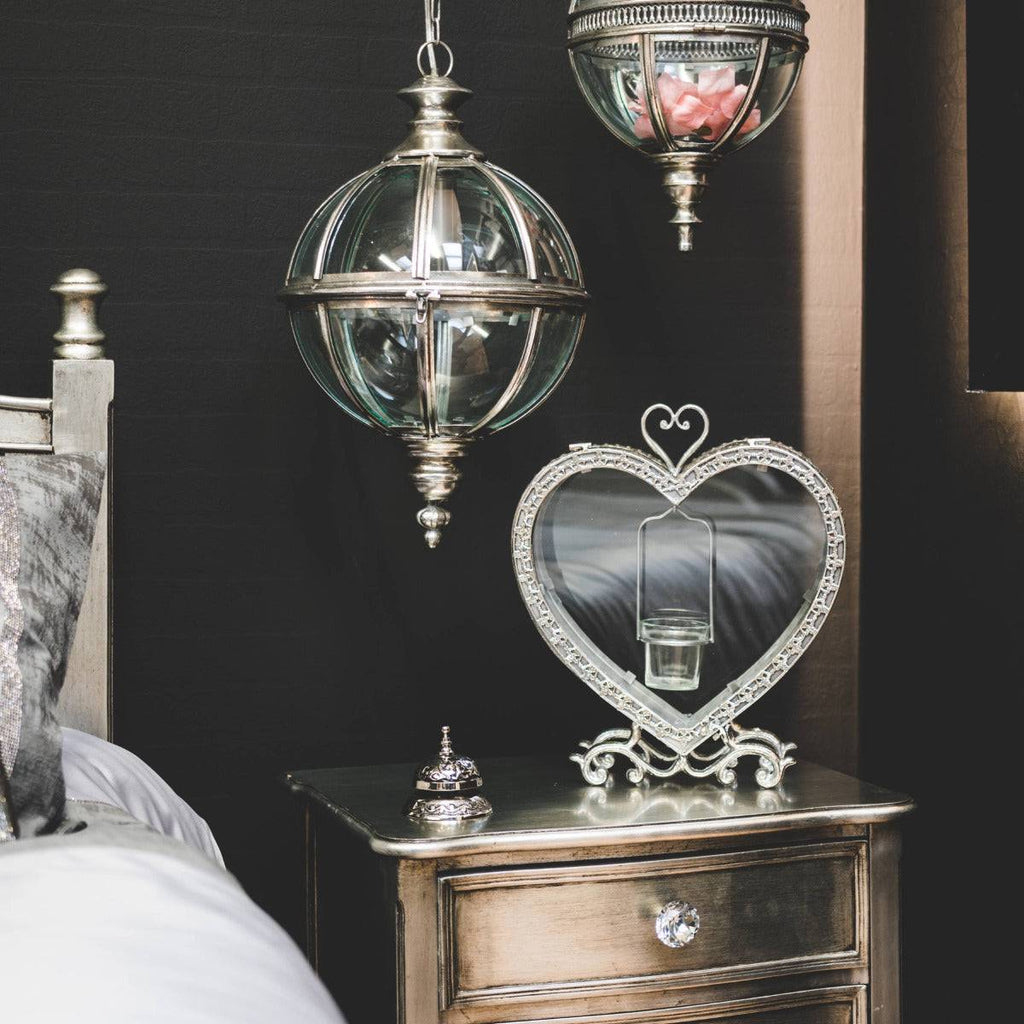 Free Standing Heart Tealight Lantern in Antique Silver - Price Crash Furniture