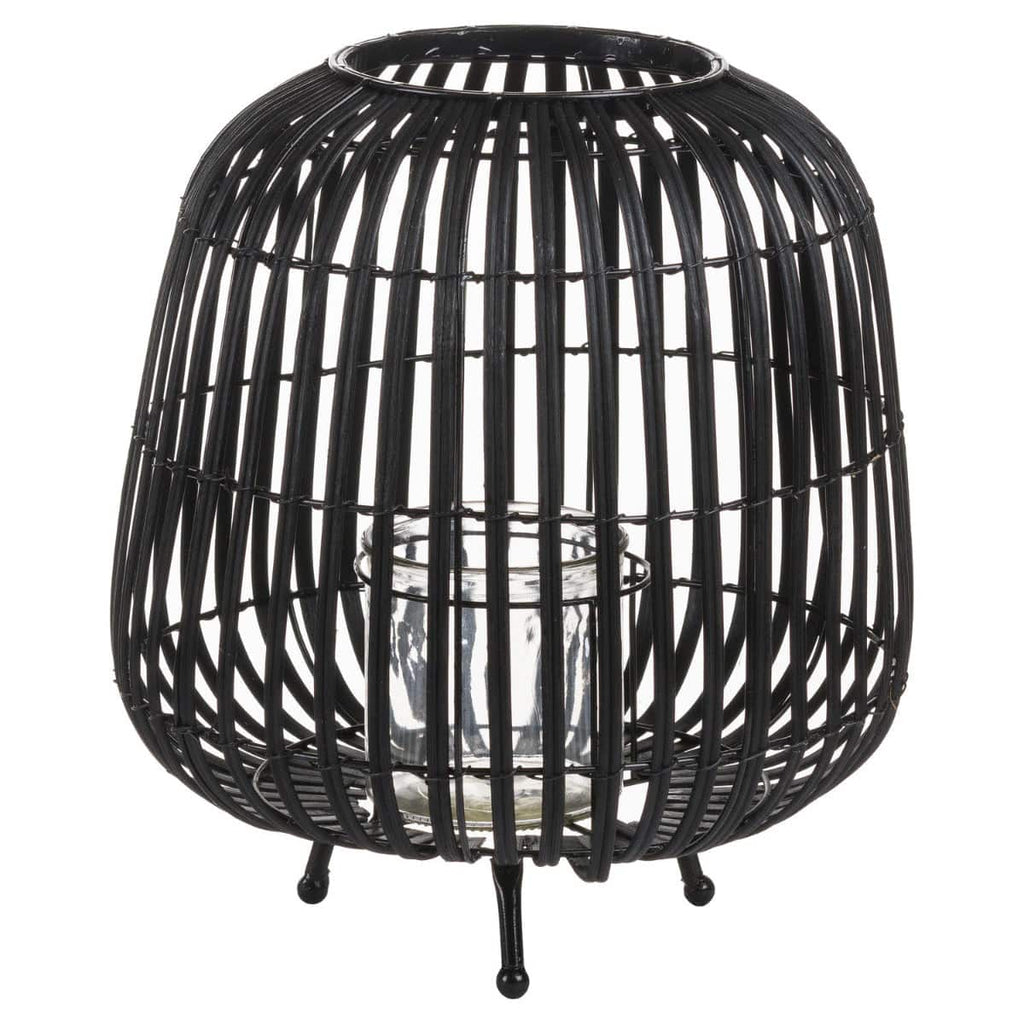 Large Black Rattan Bulbous Lantern - Price Crash Furniture