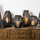 Large Black Rattan Bulbous Lantern - Price Crash Furniture