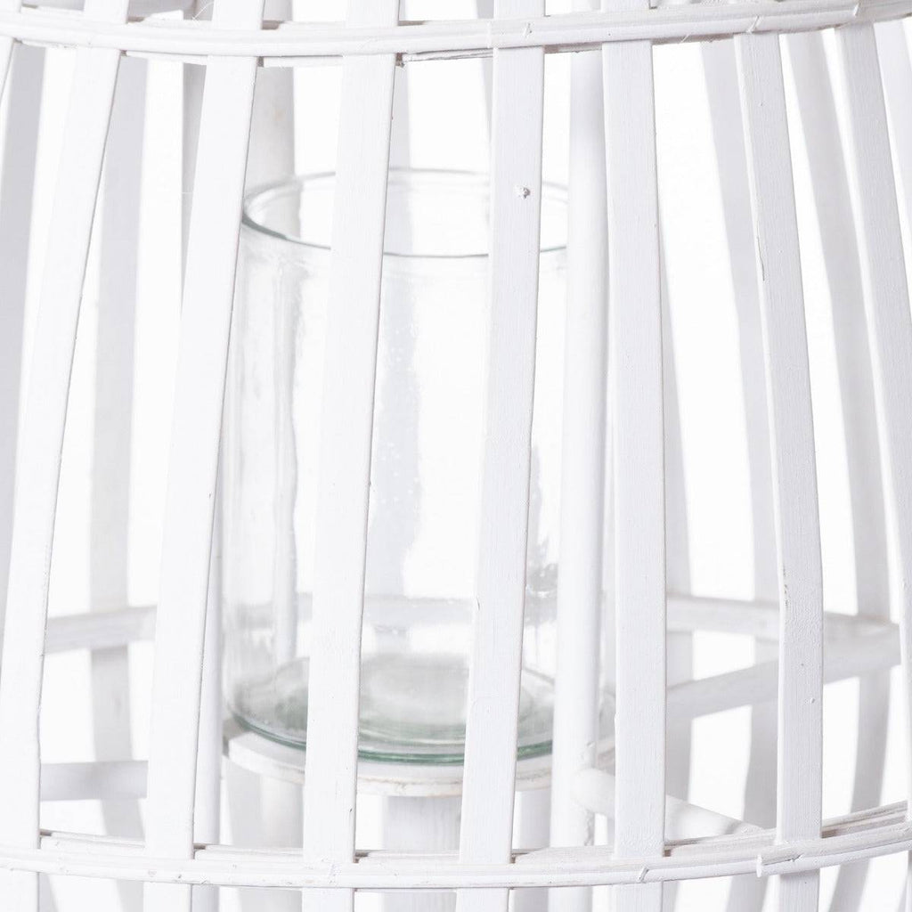 Large White Floor Standing  Domed Wicker Lantern With Rope - Price Crash Furniture