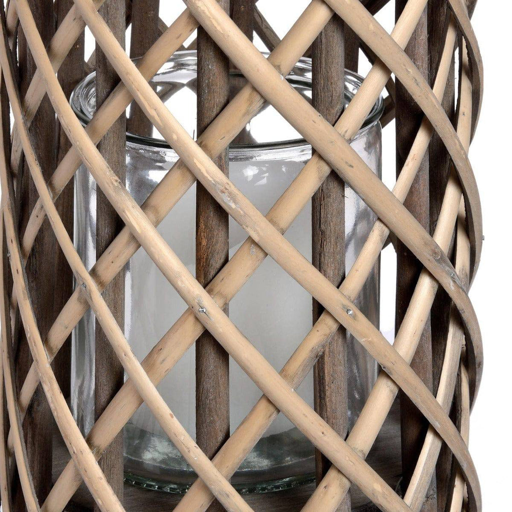 Large Wicker Lantern with Glass Hurricane - Price Crash Furniture
