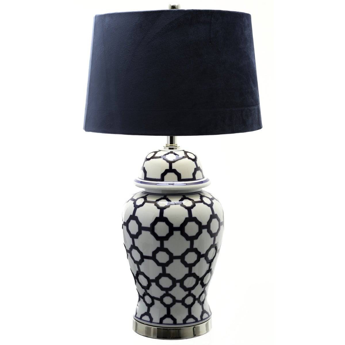 Acanthus Blue And White Ceramic Lamp With Blue Velvet Shade - Price Crash Furniture