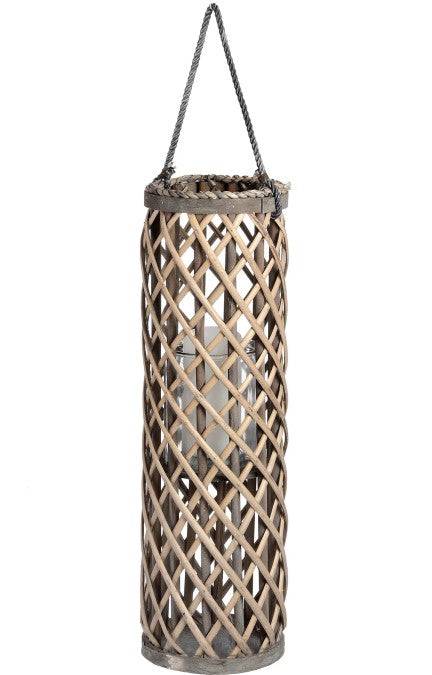 Medium Wicker Lantern with Glass Hurricane - Price Crash Furniture