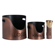 Copper Finish Logs And Kindling Buckets & Matchstick Holder - Price Crash Furniture