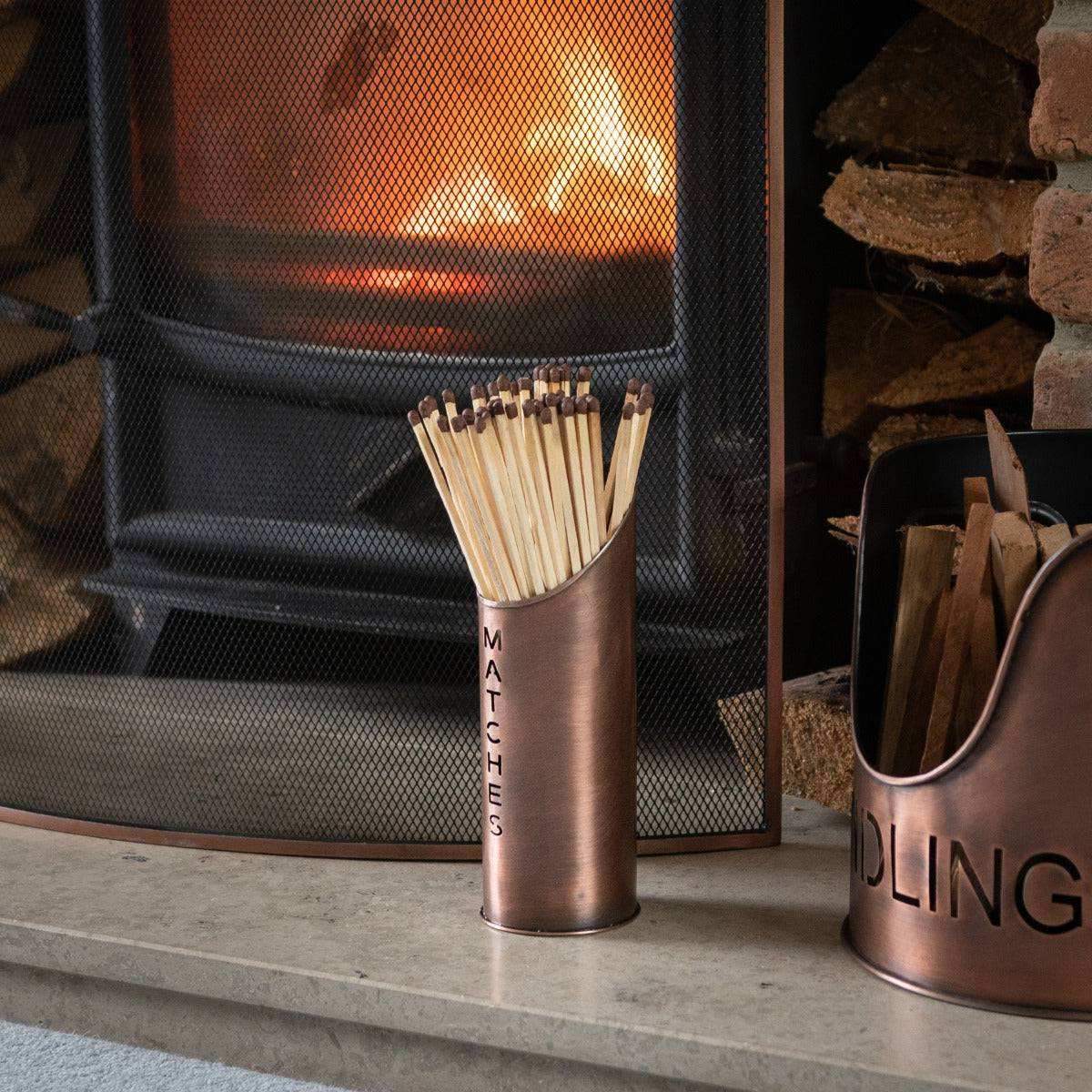 Copper Finish Logs And Kindling Buckets & Matchstick Holder - Price Crash Furniture
