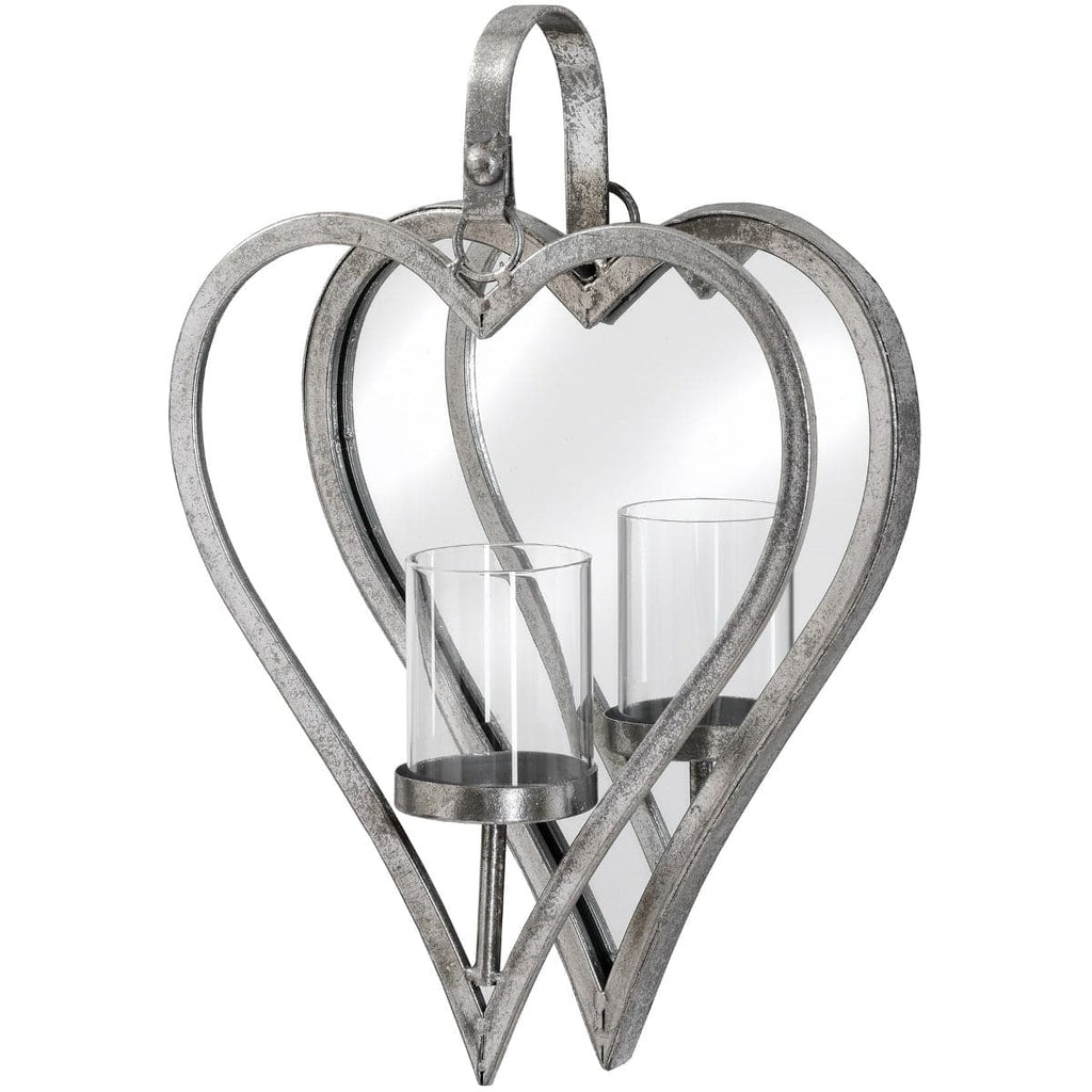 Small Antique Silver Mirrored Heart Candle Holder - Price Crash Furniture