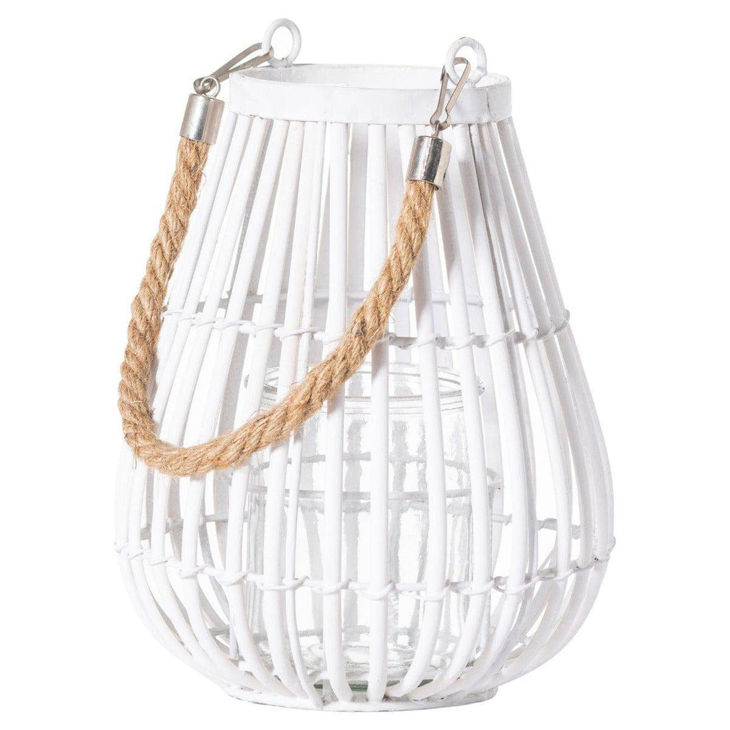 Small Domed White Rattan Lantern With Rope Detail - Price Crash Furniture