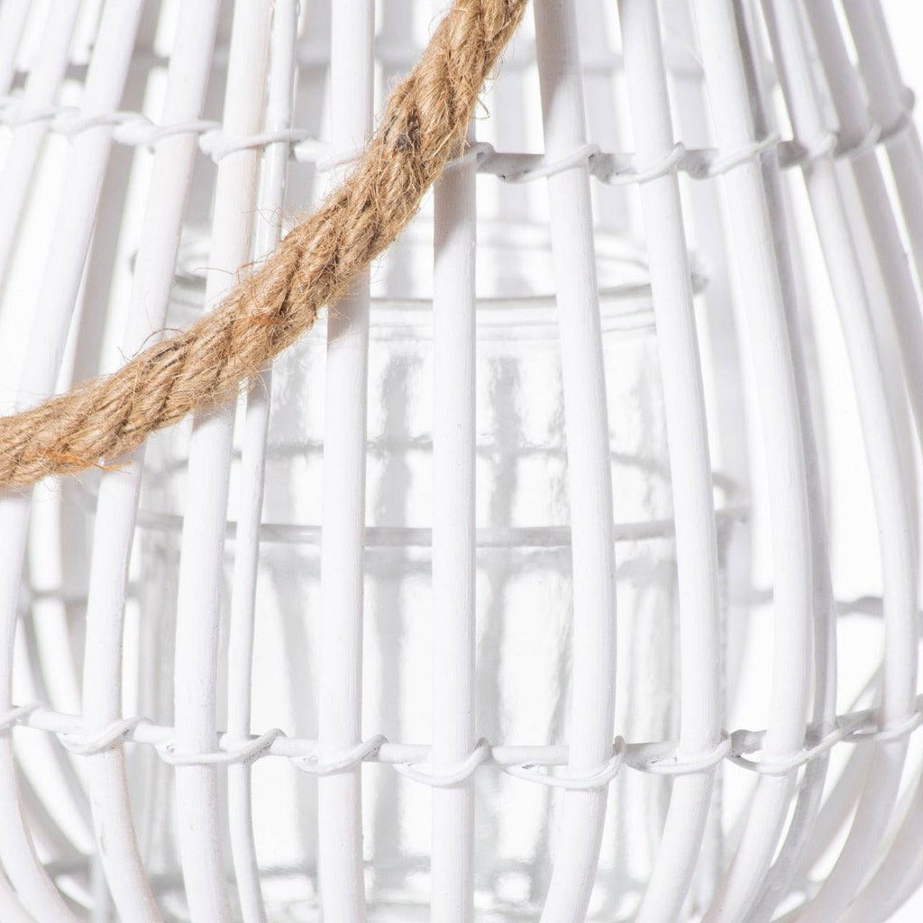 Small Domed White Rattan Lantern With Rope Detail - Price Crash Furniture