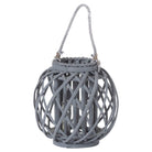 Small Grey Wicker Basket Lantern - Price Crash Furniture