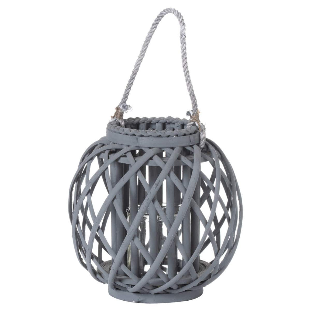 Small Grey Wicker Basket Lantern - Price Crash Furniture