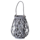 Small Grey Wicker Bulbous Lantern - Price Crash Furniture