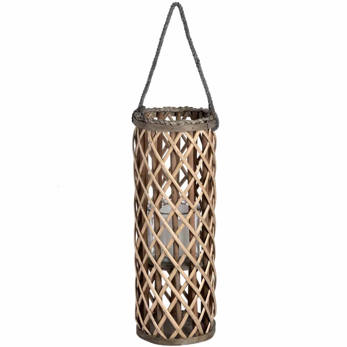 Small Wicker Lantern with Glass Hurricane - Price Crash Furniture