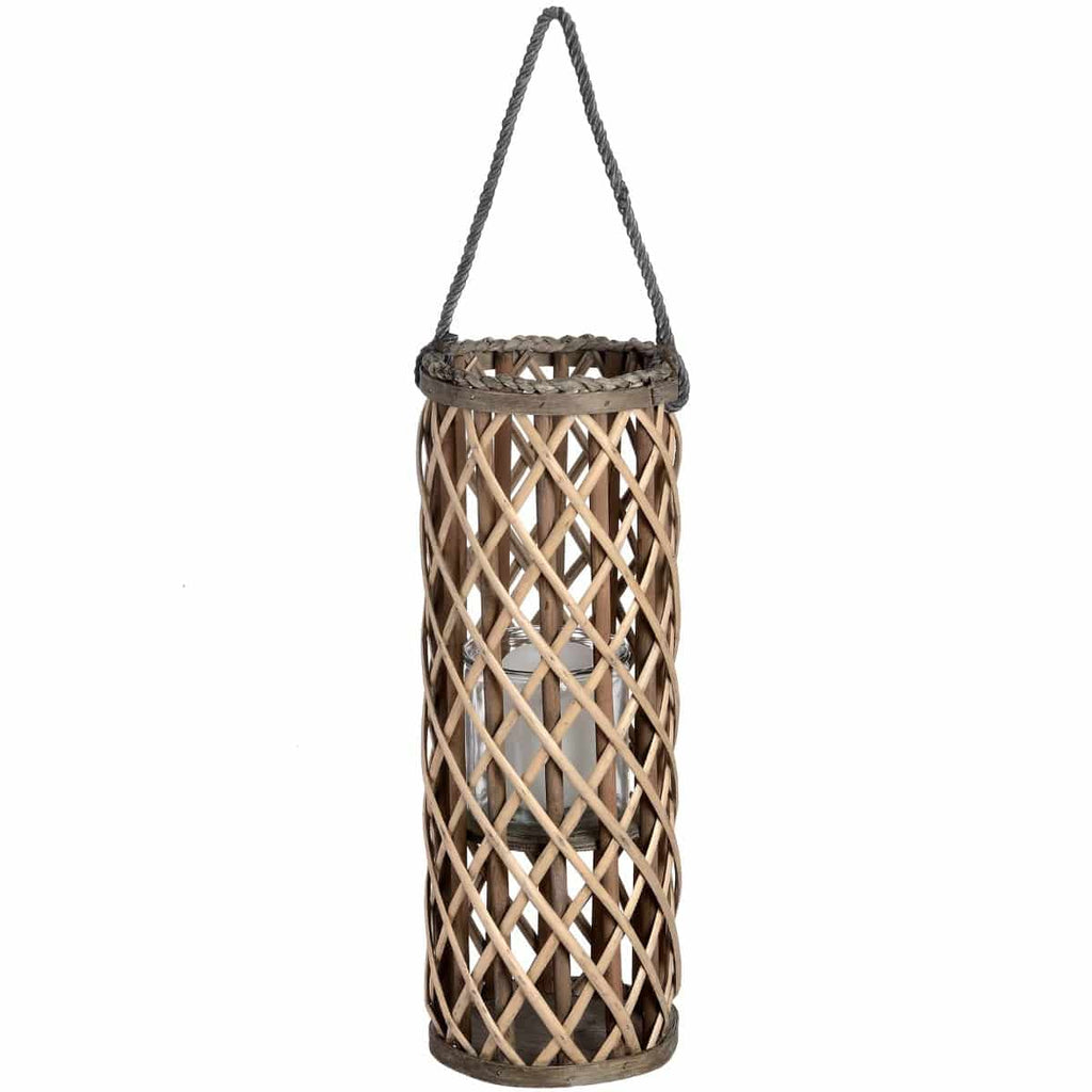 Small Wicker Lantern with Glass Hurricane - Price Crash Furniture