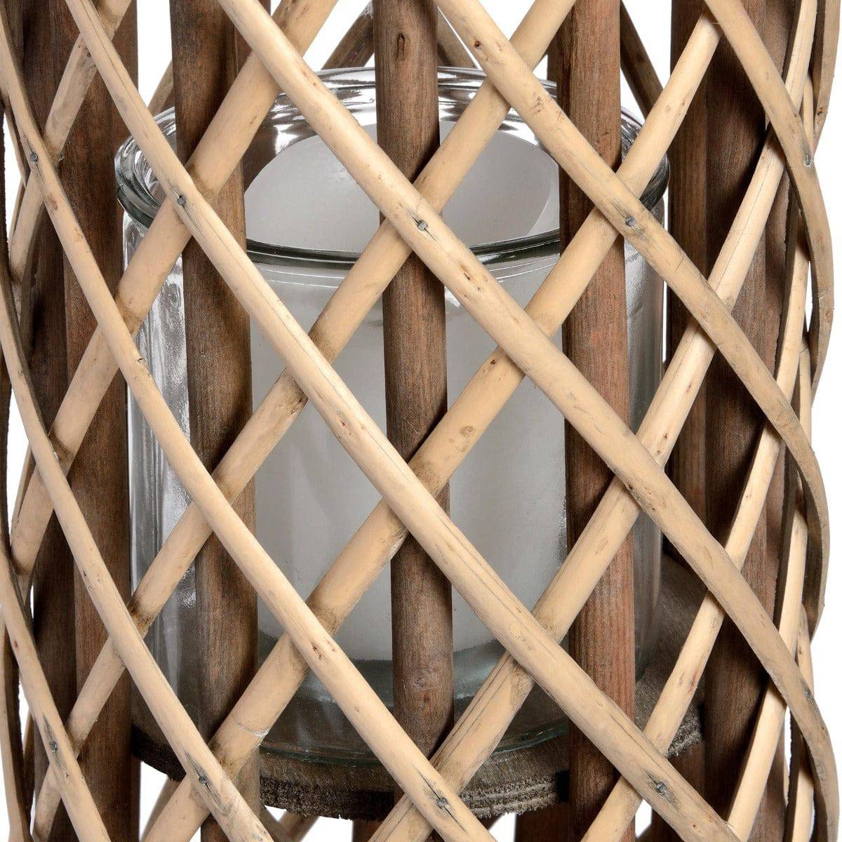 Small Wicker Lantern with Glass Hurricane - Price Crash Furniture