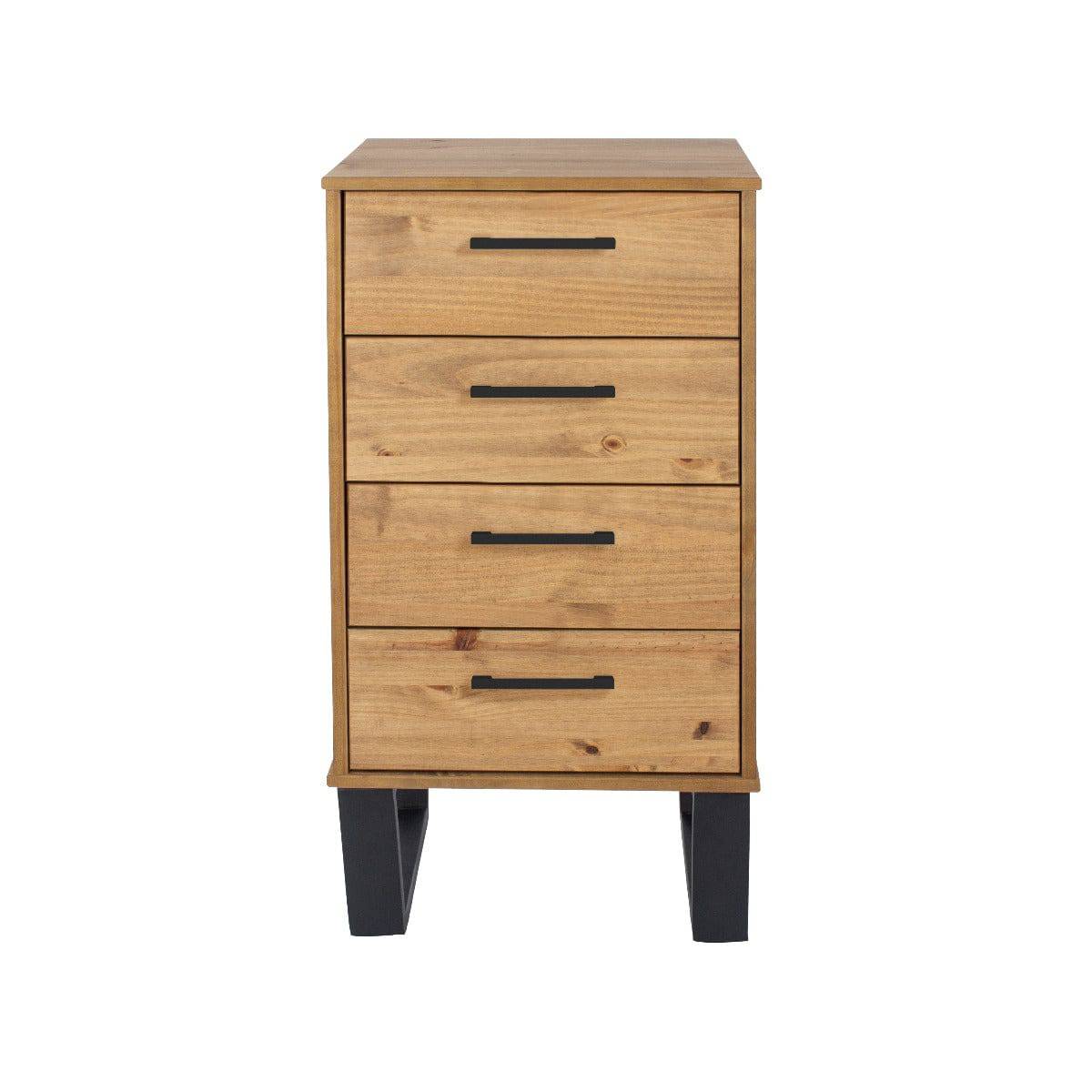 Texas - waxed pine industrial style 4 drawer narrow chest - Price Crash Furniture