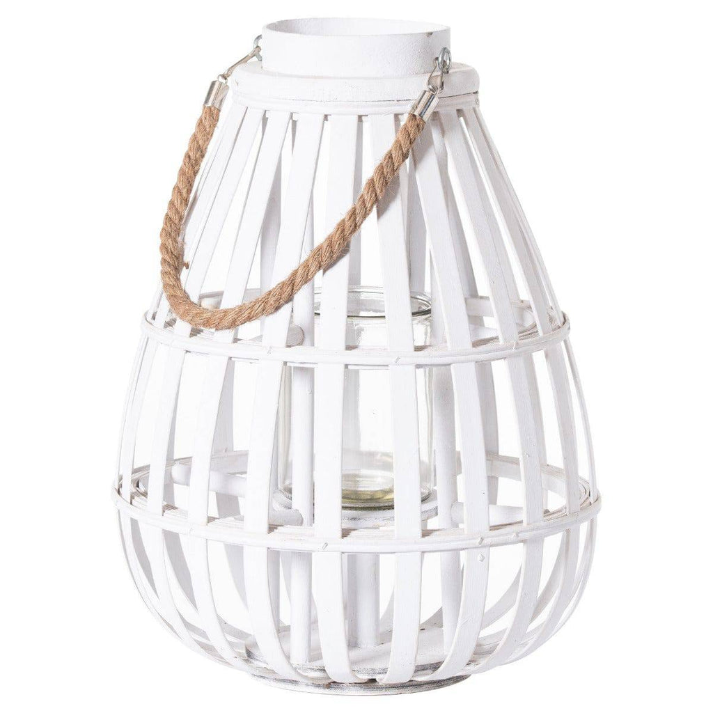 White Domed Wicker Lantern With Rope Detail - Price Crash Furniture