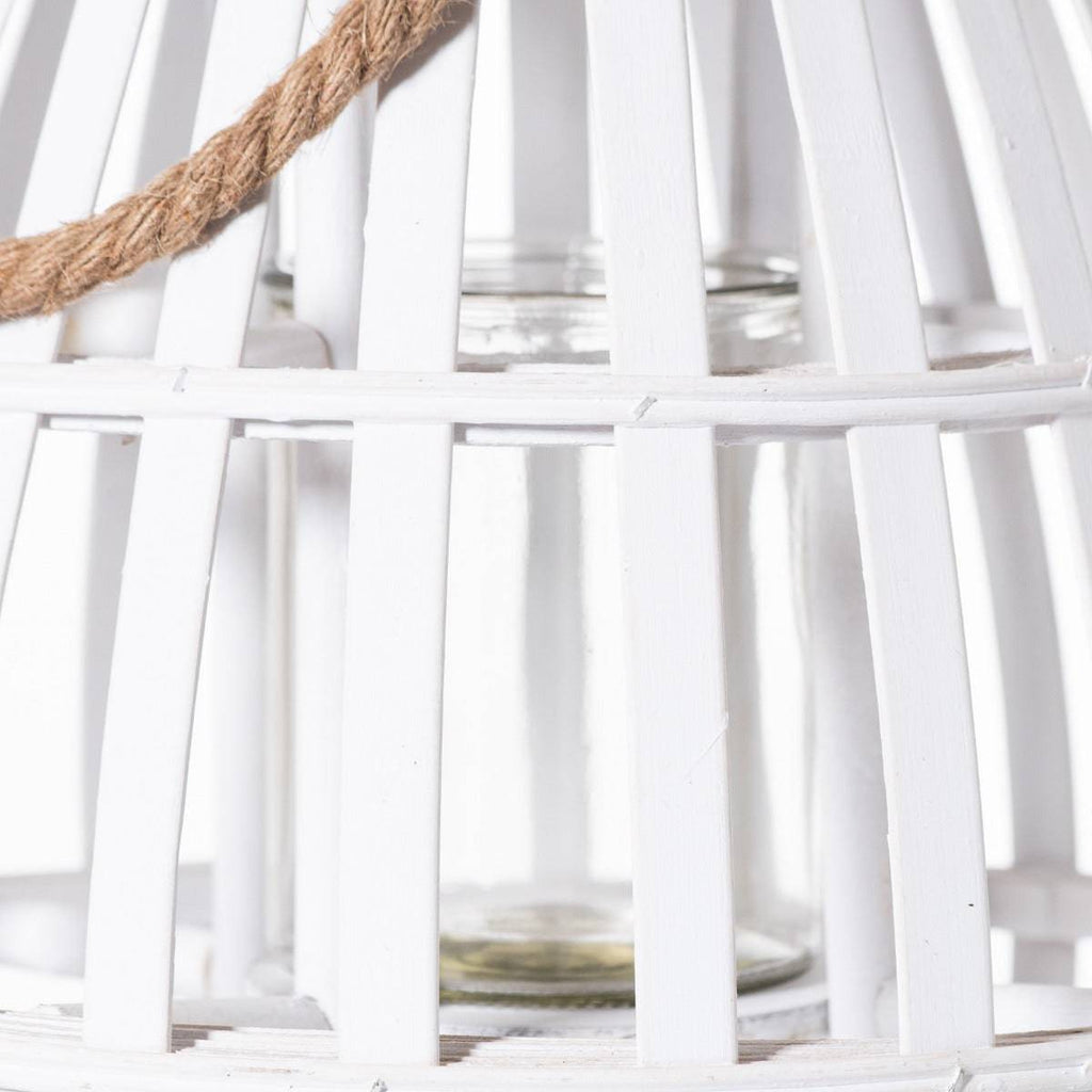 White Domed Wicker Lantern With Rope Detail - Price Crash Furniture