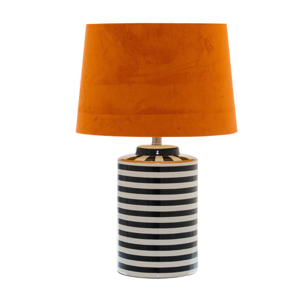 Monochrome Ceramic Lamp With Burnt Orange Velvet Shade - Price Crash Furniture