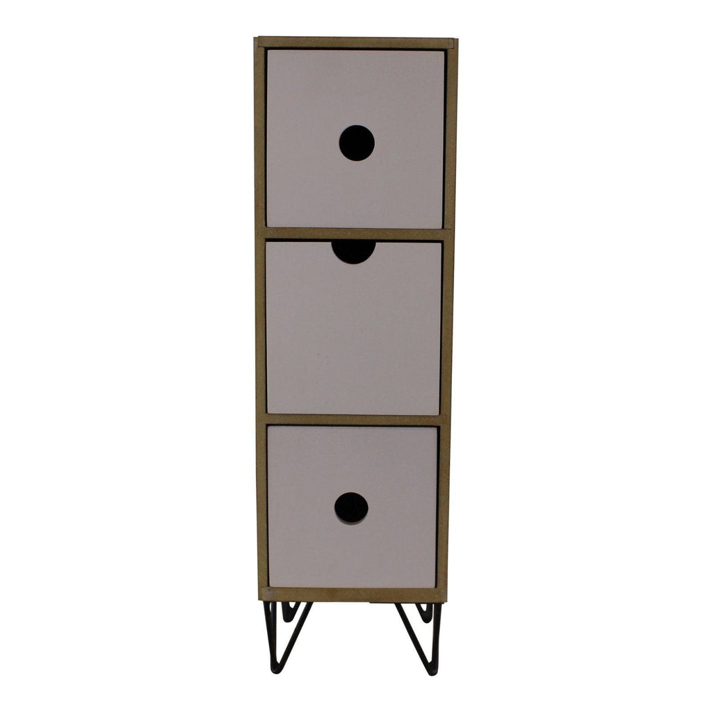 3 Drawer Trinket Unit with Wire Legs, Vertical Style - Price Crash Furniture