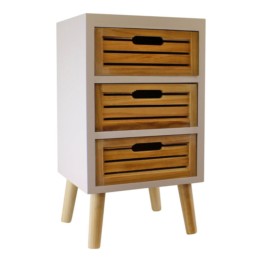 3 Drawer Unit In White With Natural Wooden Drawers With Removable Legs - Price Crash Furniture
