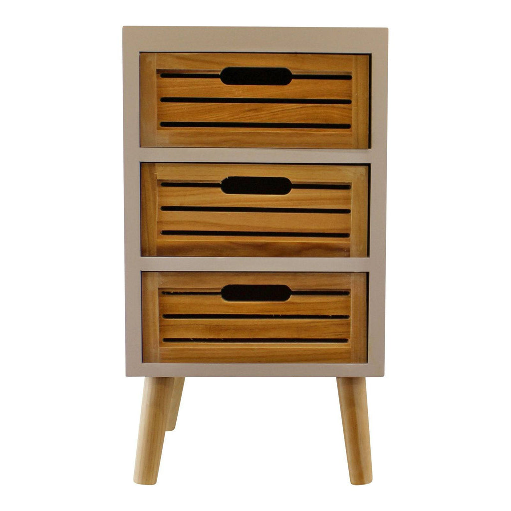 3 Drawer Unit In White With Natural Wooden Drawers With Removable Legs - Price Crash Furniture