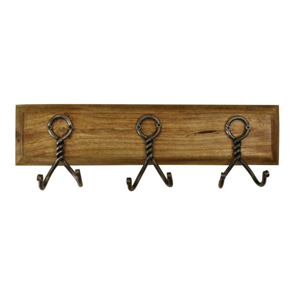 3 Piece Double Metal Hooks On Wooden Base - Price Crash Furniture