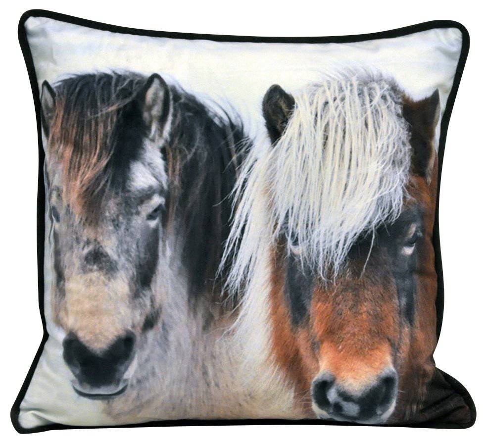 45x45cm Two Winter Shaggy Ponies Design Cushion - Price Crash Furniture