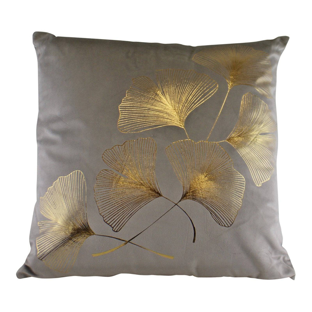 45x45cm Velour Feel Silver Scatter Cushion with Gold Lotus Leaf - Price Crash Furniture