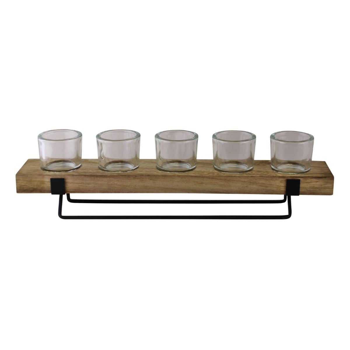 5 Piece Glass, Wood & Metal Tealight Holder - Price Crash Furniture