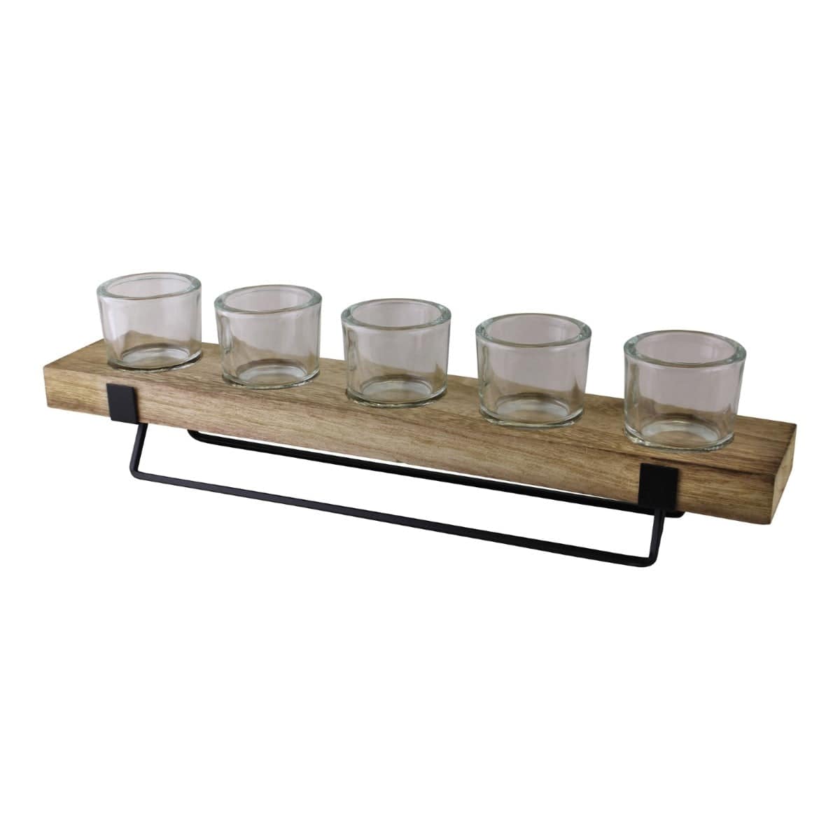 5 Piece Glass, Wood & Metal Tealight Holder - Price Crash Furniture