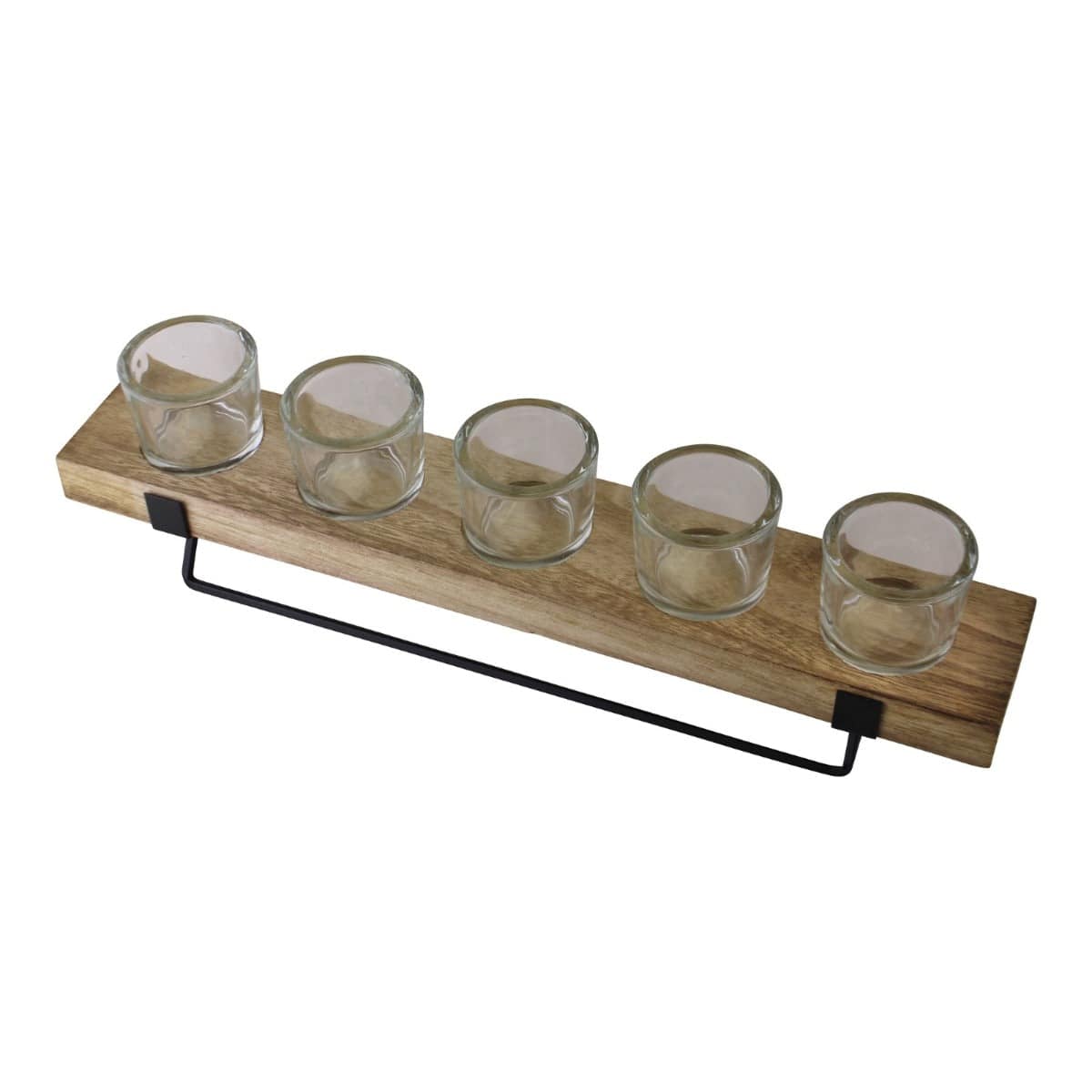 5 Piece Glass, Wood & Metal Tealight Holder - Price Crash Furniture