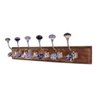 6 Double Ceramic Blue & White Coat Hooks On Wooden Base - Price Crash Furniture