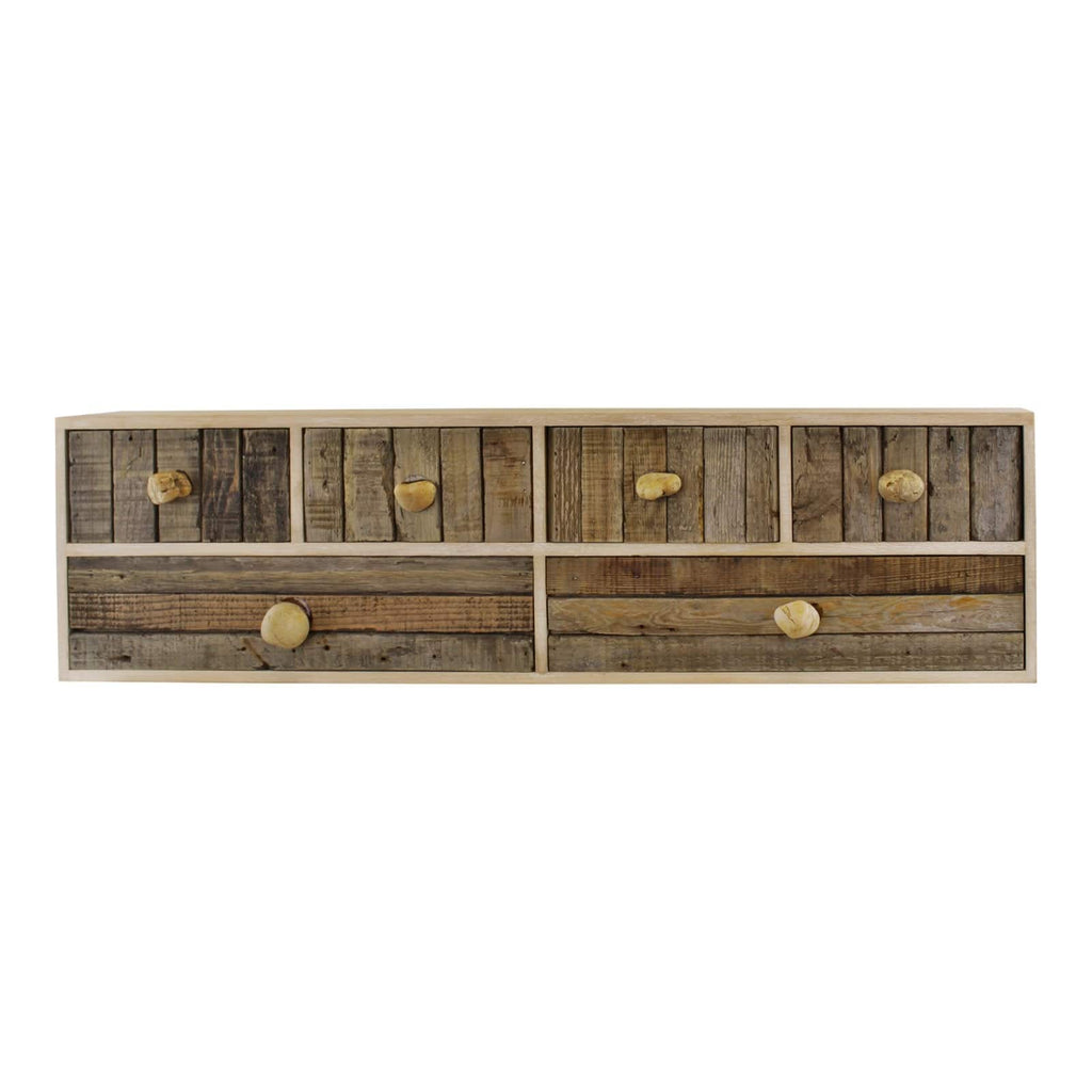 6 Drawer Unit, Driftwood Effect with Pebble Handles, Freestanding or Wall Mountable - Price Crash Furniture