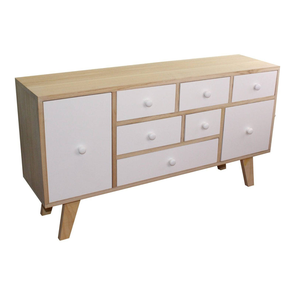 8 Drawer White & Wooden Storage Unit - Price Crash Furniture