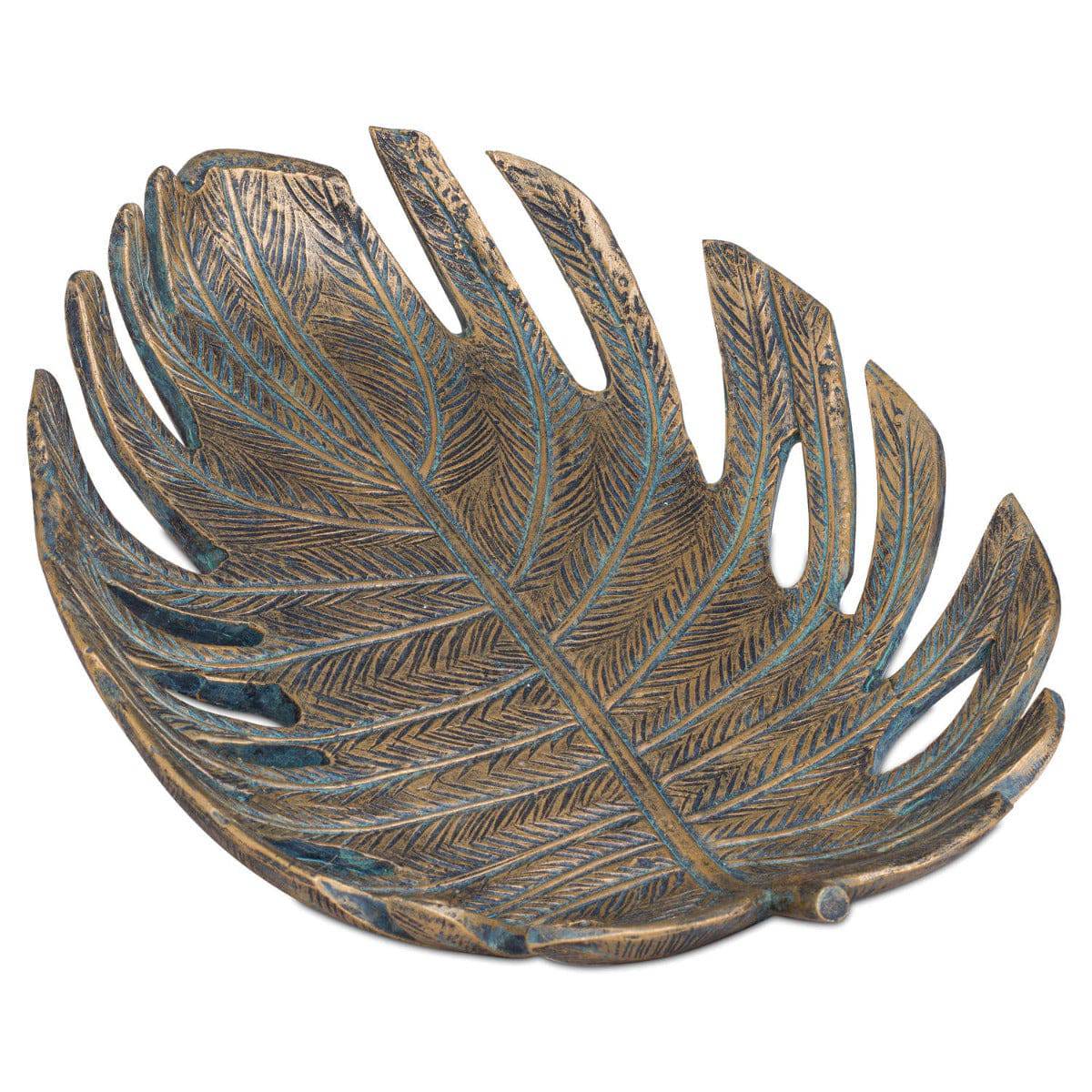 Antique Bronze Cheese Plant Leaf Dish - Price Crash Furniture