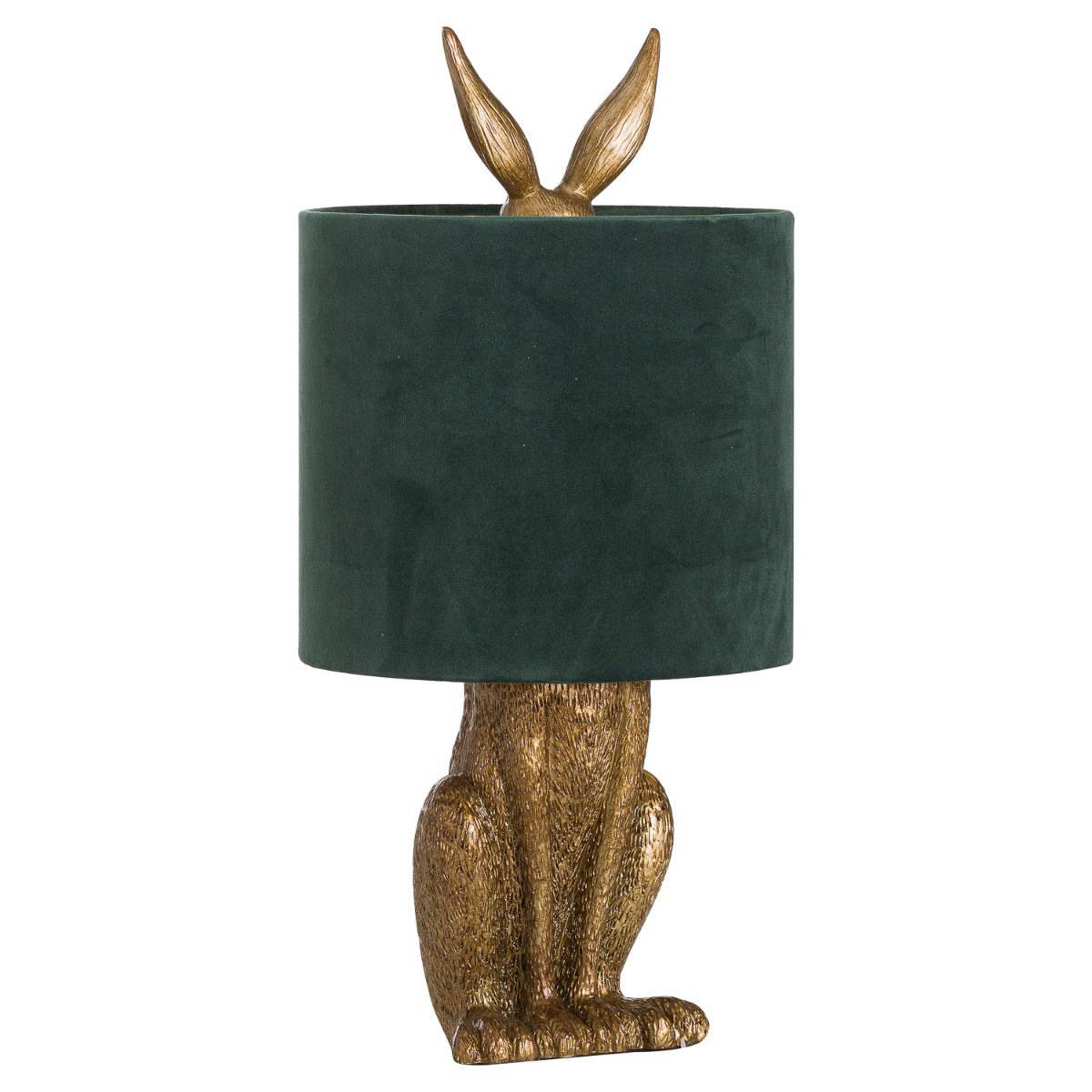 Antique Gold Hare Table Lamp With Green Velvet Shade - Price Crash Furniture