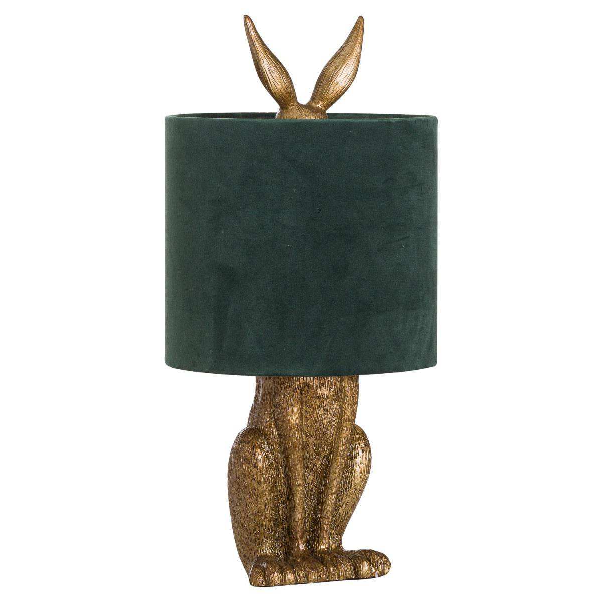 Antique Gold Hare Table Lamp With Green Velvet Shade - Price Crash Furniture