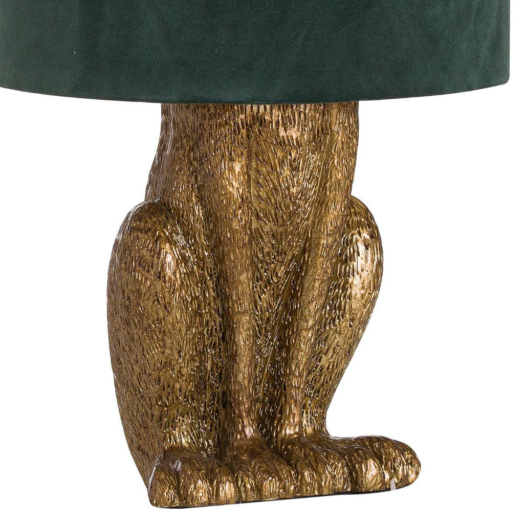 Antique Gold Hare Table Lamp With Green Velvet Shade - Price Crash Furniture