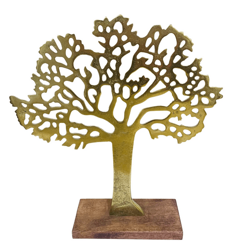 Antique Gold Tree On Wooded Base 27cm - Price Crash Furniture